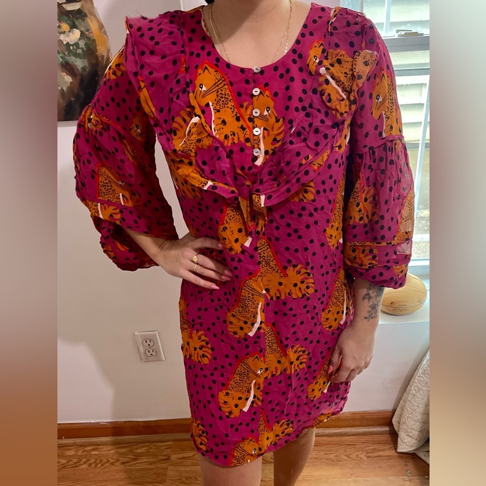 NWT FARM Rio Wild Leopards Pink Mini Dress